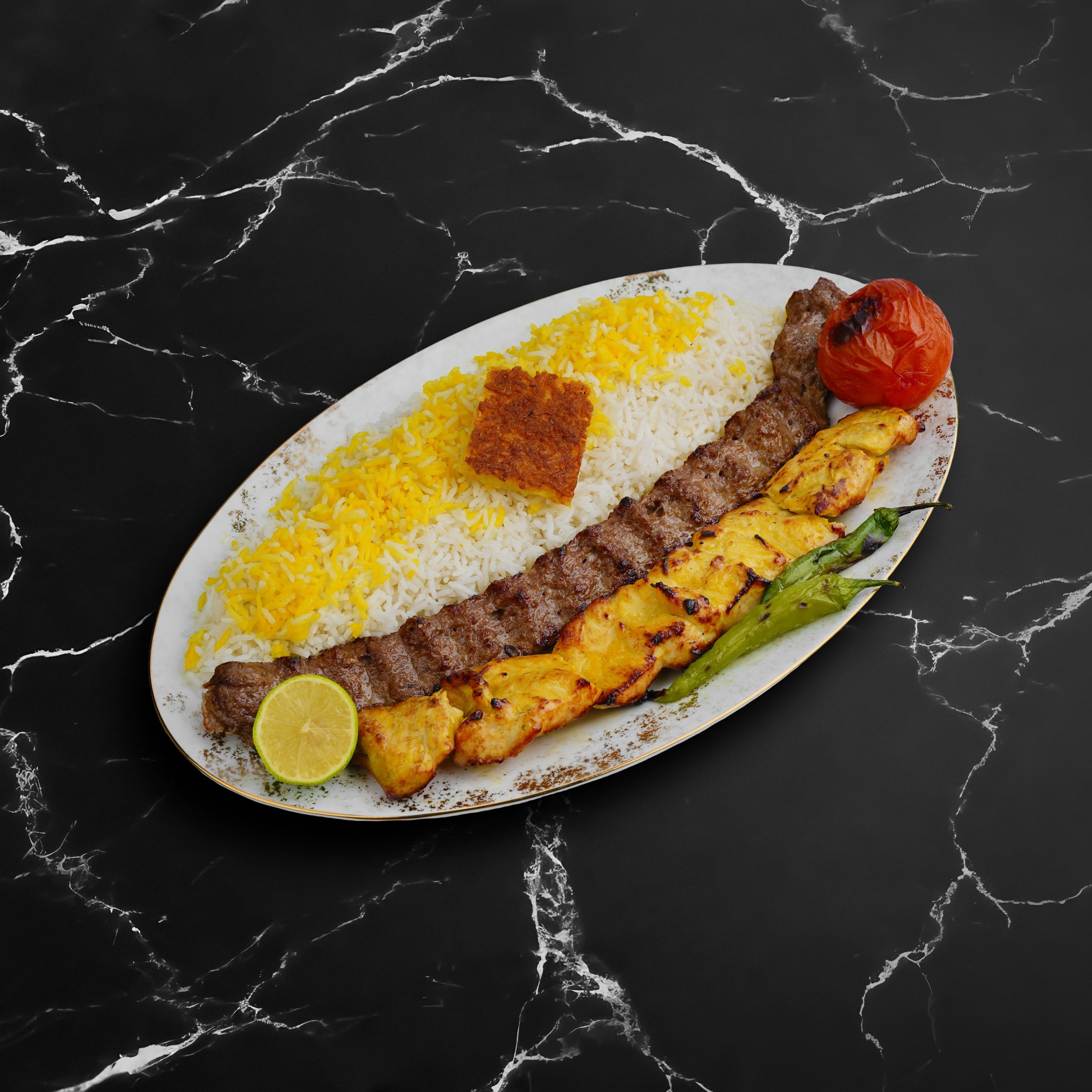 چلو کباب وزیری با جوجه سینه